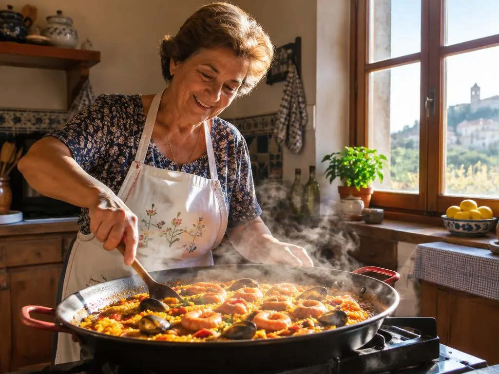 La abuela cocinando paella